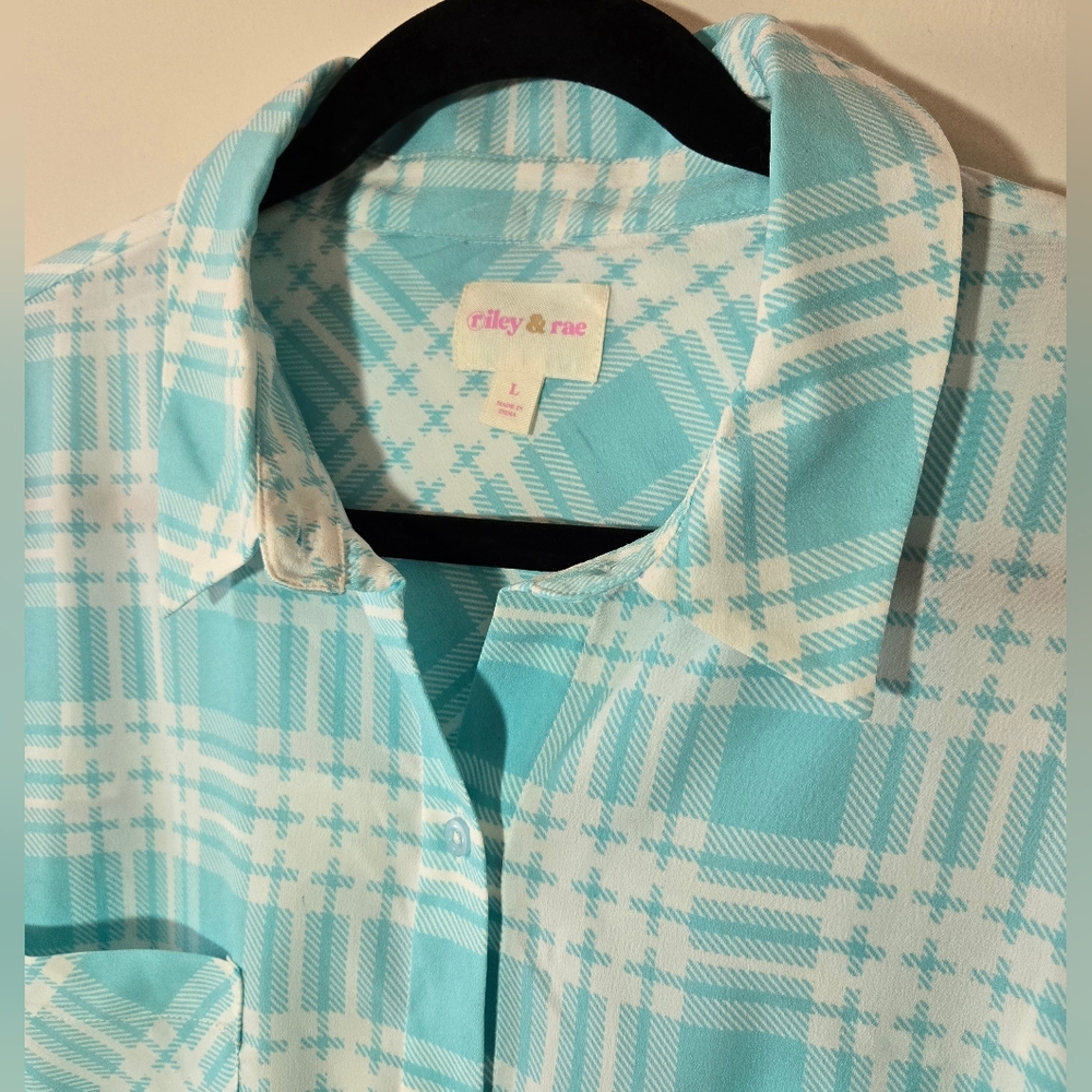 Riley & Rae Plaid Button-Up Ruffle Shirt Dress, NWT, Size Large - Picture 6 of 7